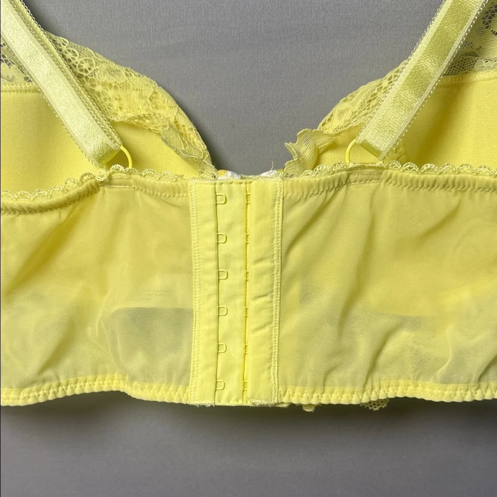 Adore Me Lemon‎ Print Lace Longline Bra 36C Yellow Floral Bralette - Picture 7 of 8